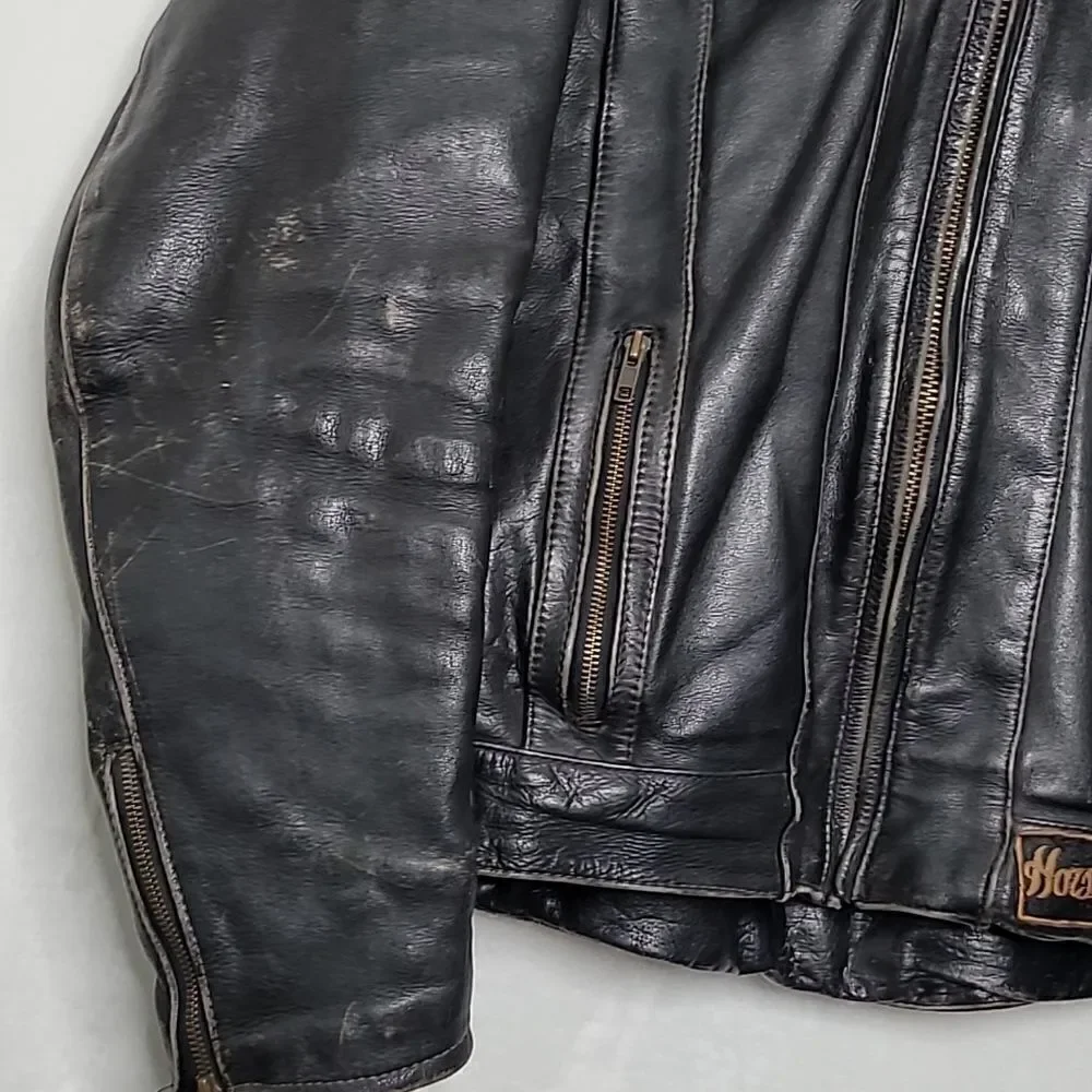 Vintage Harley Davidson‎ Quilted Lined Cowhide Motorcycle Jacket Size 46 Tall
